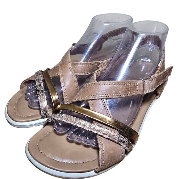 Ecco Felicia Leather Sandals Cashmere/tan / Bronze/brown Cream sole Size 9 - Picture 4 of 8